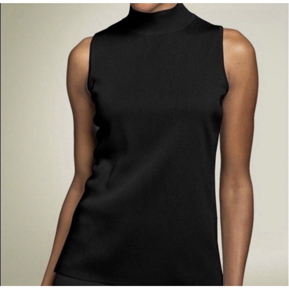 Misook Black Sleeveless Mock Neck Knit Top Side Slits Women’s Medium
